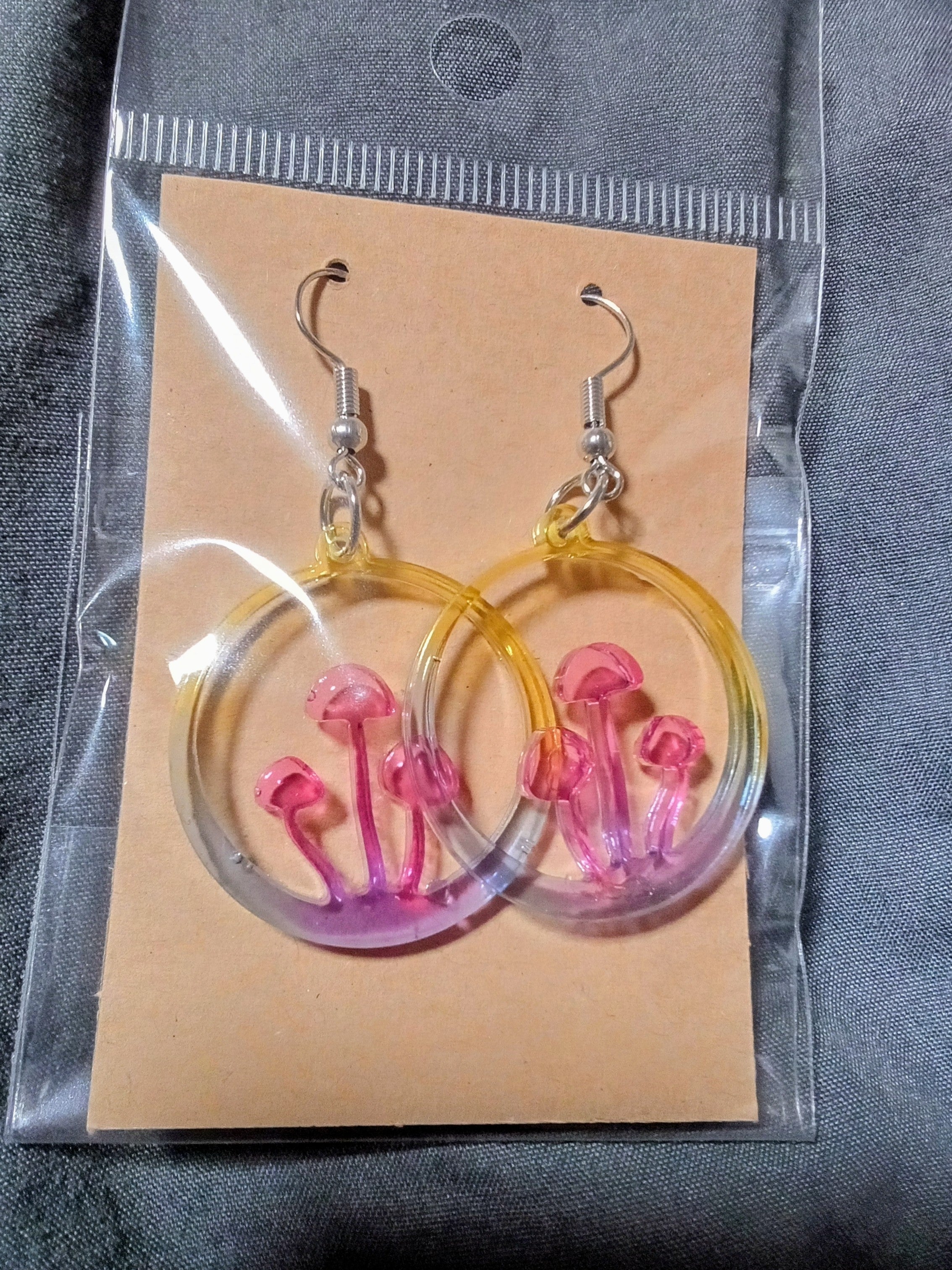 Tie dye Mushroom hand crafted Earings.